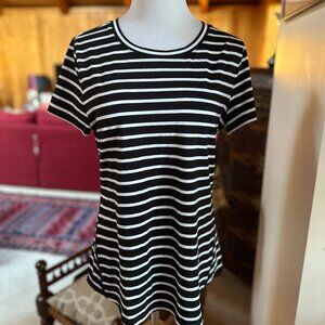 TALBOTS Short Sleeve Black White Stripe Breton Nautical Top – M